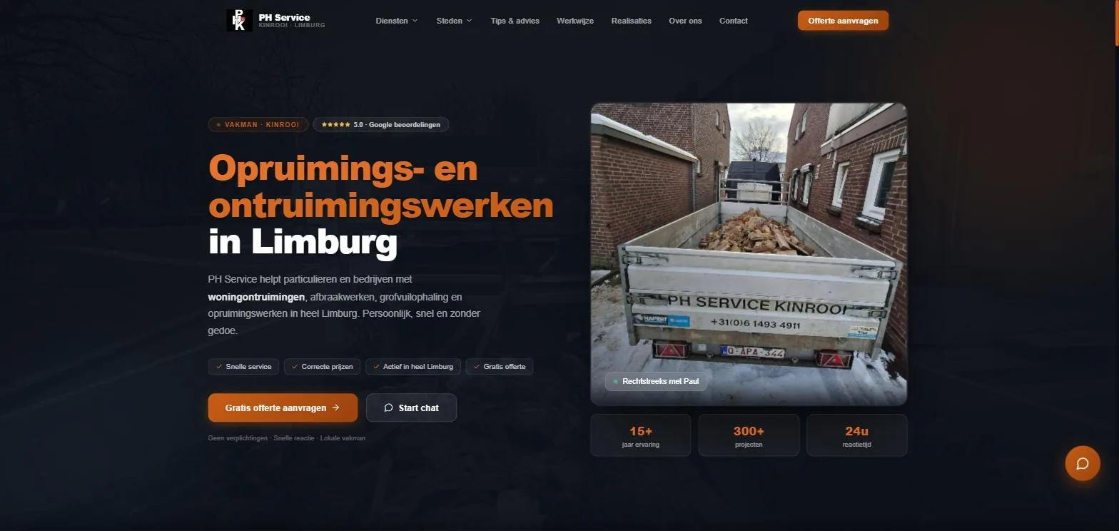 Website van PH Service Kinrooi